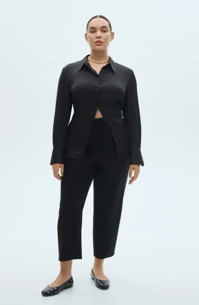 Mango Elastic Waist Flowy Pants In Black