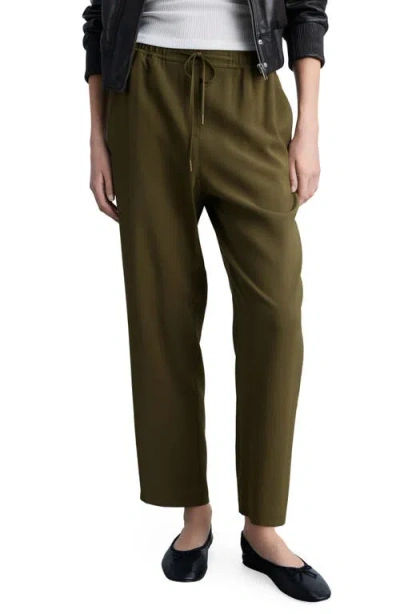 Mango Elastic Waist Flowy Pants In Khaki Green
