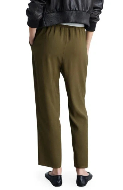 Mango Elastic Waist Flowy Pants In Khaki Green