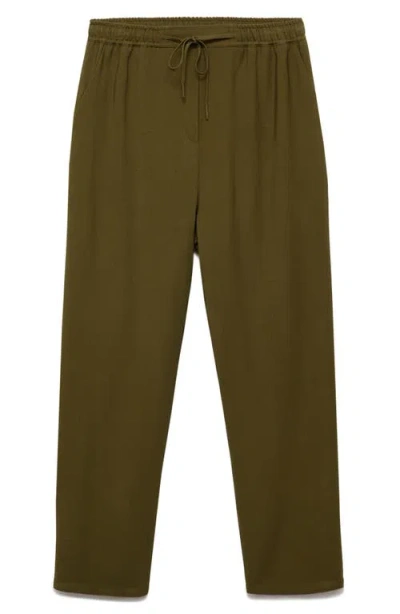 Mango Elastic Waist Flowy Pants In Khaki Green