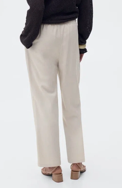 Mango Elastic Waist Flowy Pants In Beige