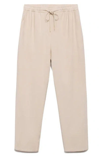 Mango Elastic Waist Flowy Pants In Beige