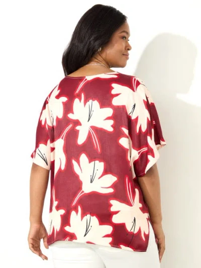 Live Unlimited Floral Print Ruched Front Blouse In Red Floral