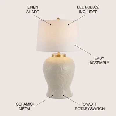 Jonathan Y Designs Regency Palm Leaf 31 5 Ceramic Metal Bohemian Cottage Led Table Lamp In Cream