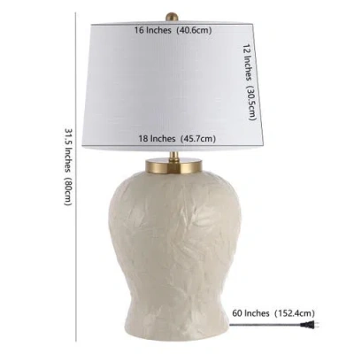 Jonathan Y Designs Regency Palm Leaf 31 5 Ceramic Metal Bohemian Cottage Led Table Lamp In Cream