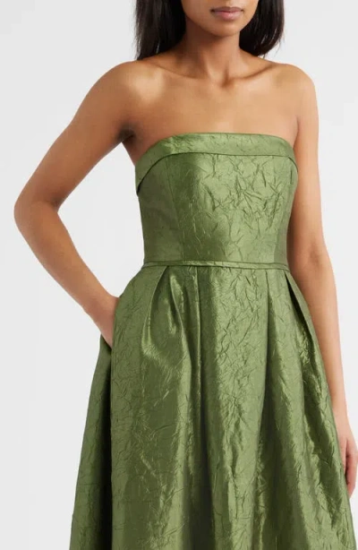 Tahari Asl Crushed Taffeta Strapless Gown In Desert Olive