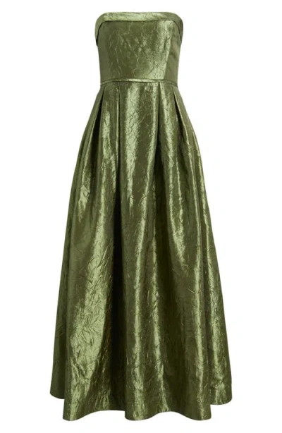 Tahari Asl Crushed Taffeta Strapless Gown In Desert Olive