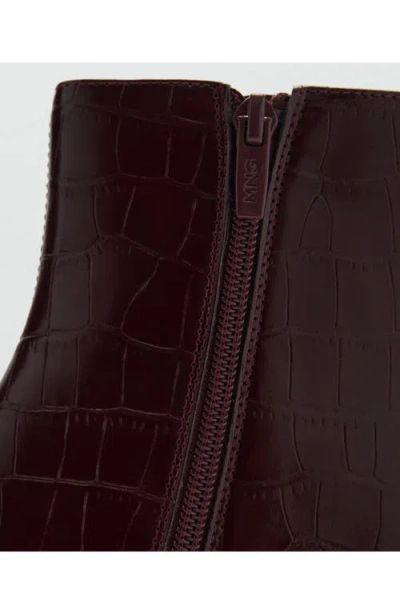 Mango Croc-embossed Ankle Boot In Burgundy