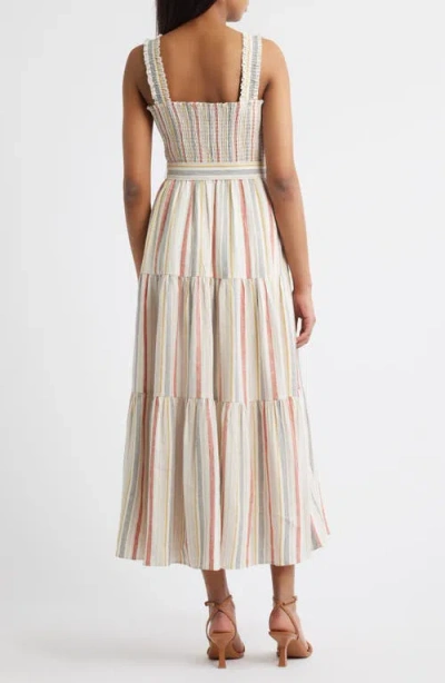 Anne Klein Smocked Bodice Belted Tiered Midi Sundress In Multi