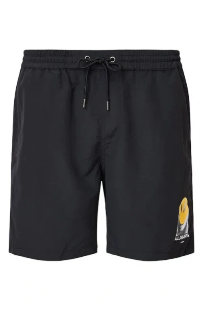 Allsaints Party Wave Swim Trunks In Black