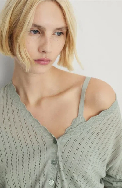 Mango Pointelle Pajama Cardigan In Aqua Green