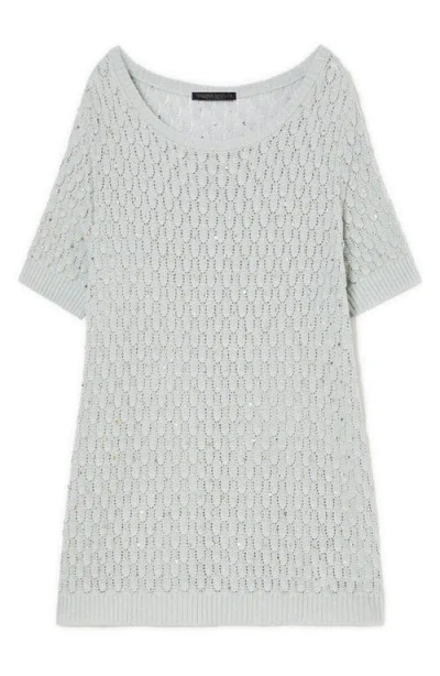 Marina Rinaldi Nerone Crystal Embellished Short Sleeve Sweater In Sage Green