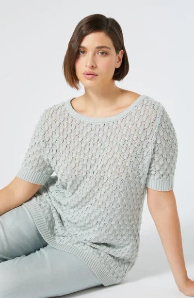 Marina Rinaldi Nerone Crystal Embellished Short Sleeve Sweater In Sage Green