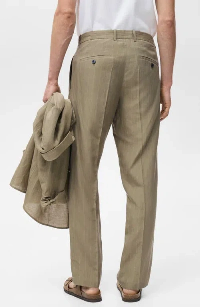Mango Printstripe Straight Leg Pants In Brown