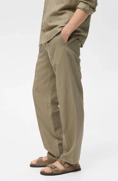 Mango Printstripe Straight Leg Pants In Brown