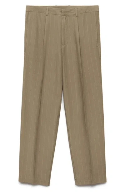 Mango Printstripe Straight Leg Pants In Brown