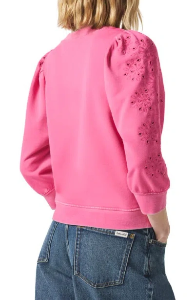 Splendid Rory Embroidered Eyelet Sleeve Sweatshirt In Lilac Rose