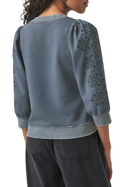 Splendid Rory Embroidered Eyelet Sleeve Sweatshirt In Indigo
