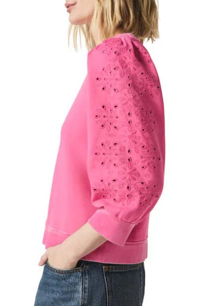 Splendid Rory Embroidered Eyelet Sleeve Sweatshirt In Lilac Rose