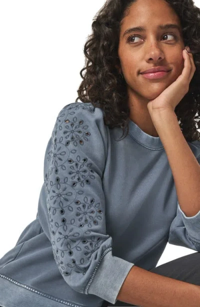 Splendid Rory Embroidered Eyelet Sleeve Sweatshirt In Indigo