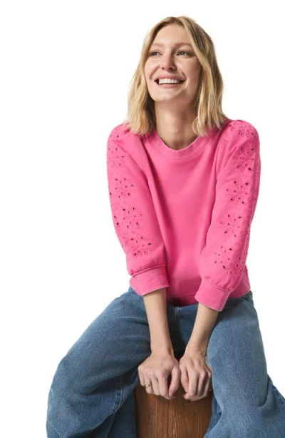 Splendid Rory Embroidered Eyelet Sleeve Sweatshirt In Lilac Rose