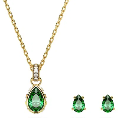 Swarovski Chroma Pendant Necklace & Stud Earrings Set In Green