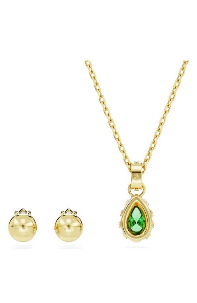 Swarovski Chroma Pendant Necklace & Stud Earrings Set In Green