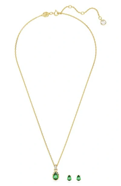 Swarovski Chroma Pendant Necklace & Stud Earrings Set In Green