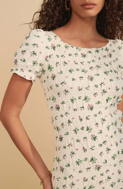 Next Ditsy Shirred Minidress In Ivory Floral