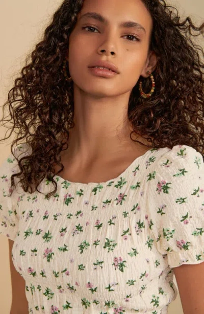 Next Ditsy Shirred Minidress In Ivory Floral