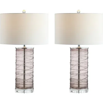 Jonathan Y Designs Cole 27.5in Modern Fused Glass Cylinder Led Table Lamp In Smoky Gray