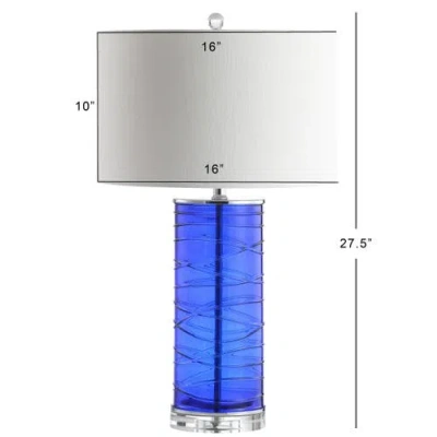 Jonathan Y Cole 27.5" Modern Fused Glass Cylinder Led Table Lamp In Cobalt