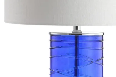 Jonathan Y Cole 27.5" Modern Fused Glass Cylinder Led Table Lamp In Cobalt