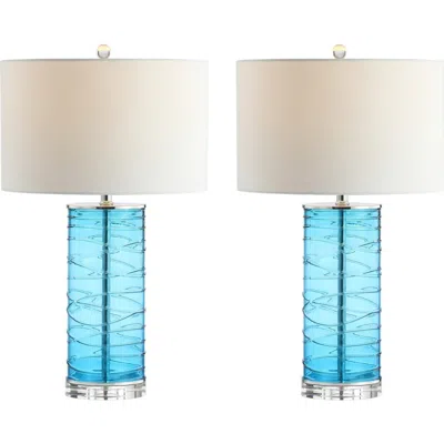 Jonathan Y Cole 27.5in Modern Fused Glass Cylinder Led Table Lamp In Turquoise