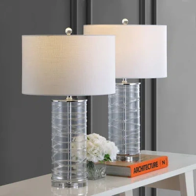 Jonathan Y Cole 27.5in Modern Fused Glass Cylinder Led Table Lamp In Clear