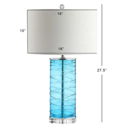 Jonathan Y Cole 27.5in Modern Fused Glass Cylinder Led Table Lamp In Turquoise