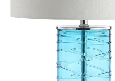 Jonathan Y Cole 27.5in Modern Fused Glass Cylinder Led Table Lamp In Turquoise