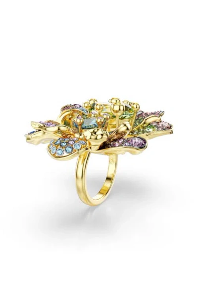 Swarovski Idyllia Multicolor Crystal Flower Open Statement Ring In Multicolored