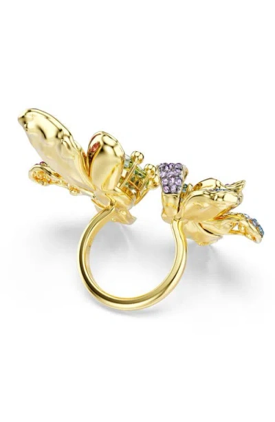 Swarovski Idyllia Multicolor Crystal Flower Open Statement Ring In Multicolored