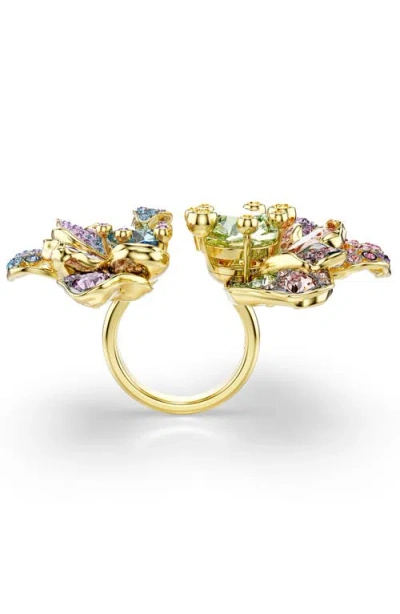 Swarovski Idyllia Multicolor Crystal Flower Open Statement Ring In Multicolored