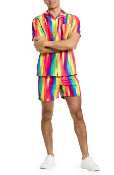Opposuits Rainbow Stripe Camp Shirt & Drawstring Shorts Set In Miscellaneous
