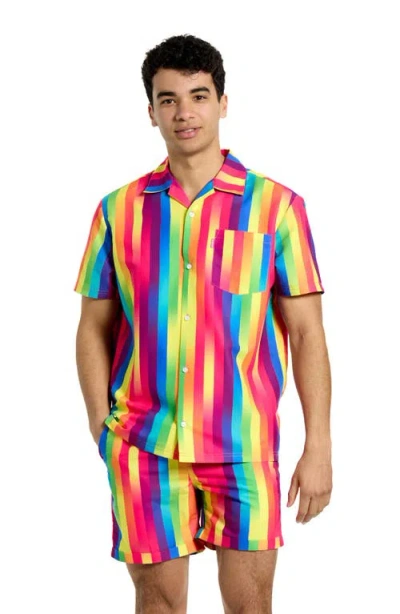 Opposuits Rainbow Stripe Camp Shirt & Drawstring Shorts Set In Miscellaneous