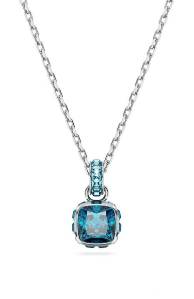 Swarovski Square Cut Birthstone Crystal Pendant Necklace In Metallic