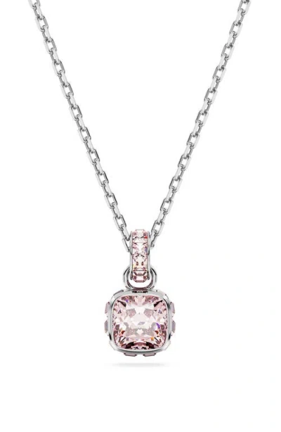 Swarovski Birthstone Pendant Jun Pendant Rhodium Shiny Fancy Morganite In Metallic