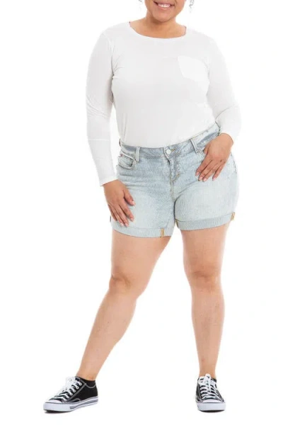Slink Jeans Striped High-rise Shorts In Denim Stripes