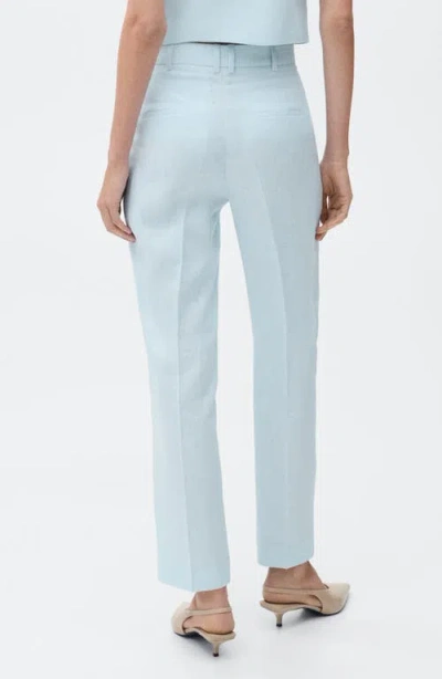 Mango Boreli Linen Pants In Sky Blue
