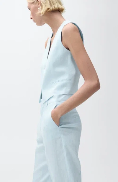 Mango Boreli Linen Pants In Sky Blue