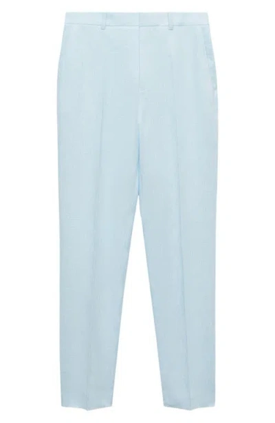 Mango Boreli Linen Pants In Sky Blue