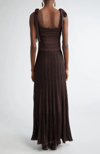 Zimmermann Lucky Tie Shoulder Metallic Rib Maxi Dress In Brown