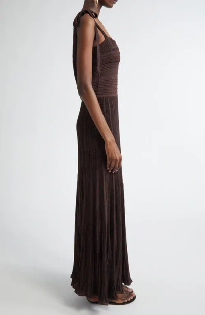 Zimmermann Lucky Tie Shoulder Metallic Rib Maxi Dress In Brown